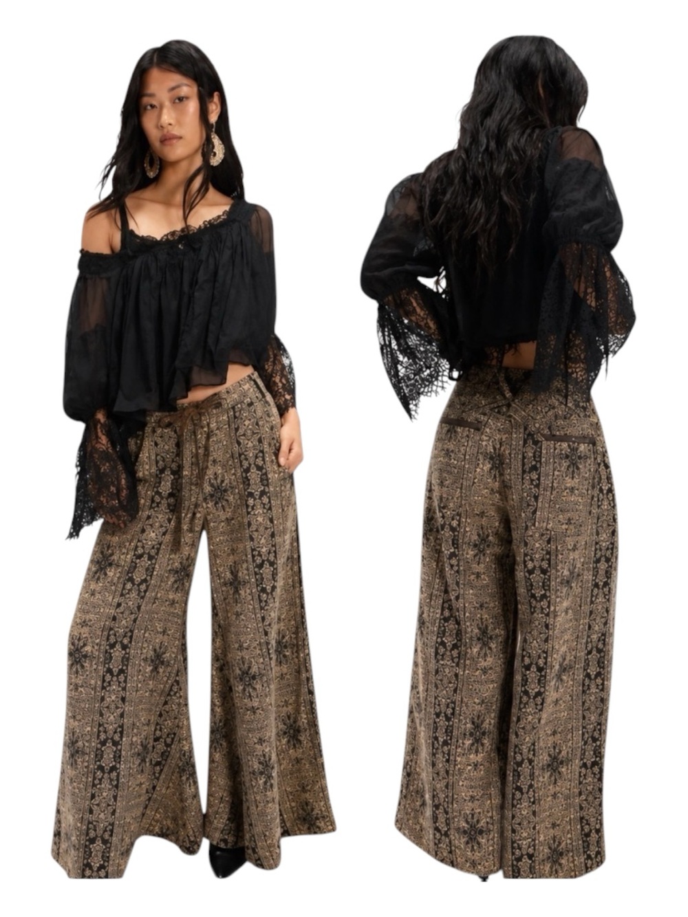 Free People Dahlia Wide Leg Pants in Brown Combo SZ 6
NWT $198